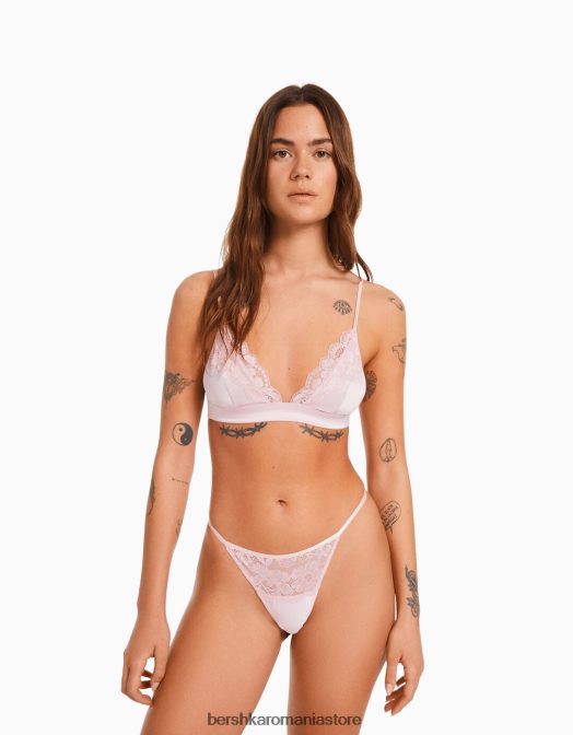 Bershka femei tanga blonda din dantela roz Z86D1759 îmbrăcăminte