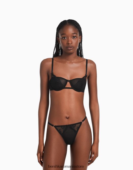 Bershka femei tanga din dantelă blondă din plasă cu puncte negru Z86D1749 îmbrăcăminte