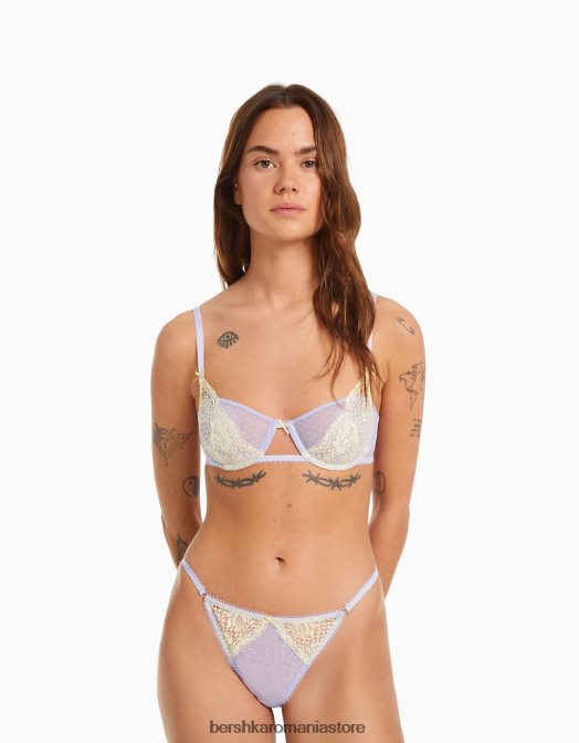 Bershka femei tanga din dantelă blondă din plasă cu puncte violet Z86D1742 îmbrăcăminte