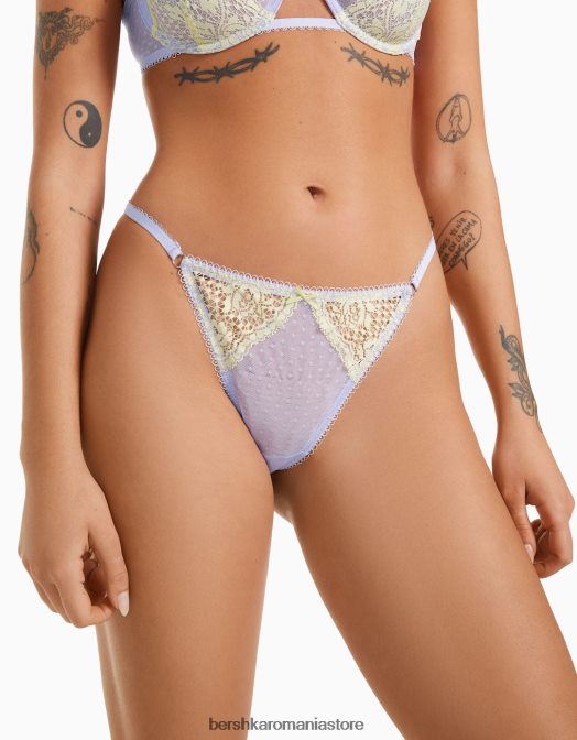 Bershka femei tanga din dantelă blondă din plasă cu puncte violet Z86D1742 îmbrăcăminte
