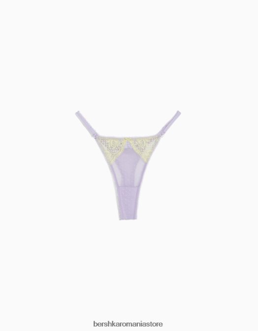 Bershka femei tanga din dantelă blondă din plasă cu puncte violet Z86D1742 îmbrăcăminte