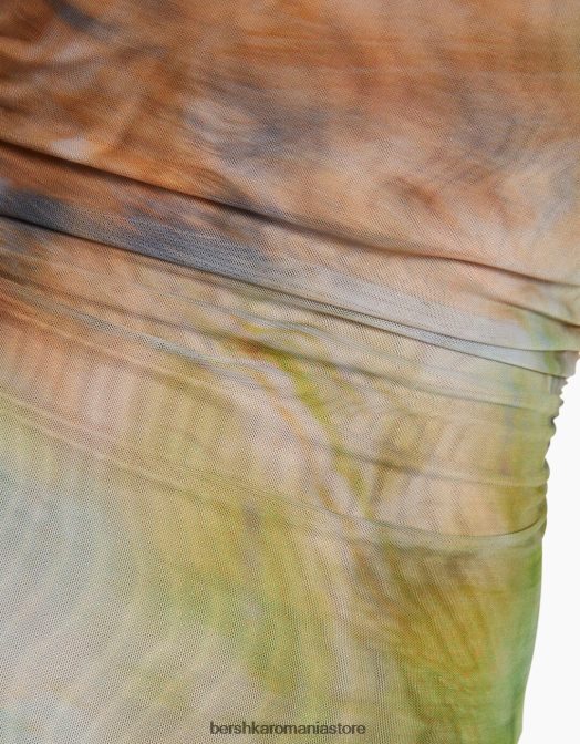 Bershka femei Rochie midi din tul imprimat fără mâneci kaki Z86D87 îmbrăcăminte