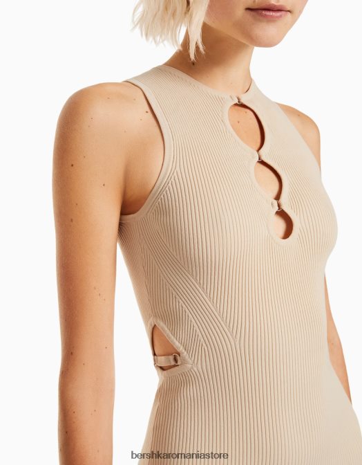 Bershka femei Rochie mini din nailon fără mâneci, cu decupaj bej Z86D163 îmbrăcăminte