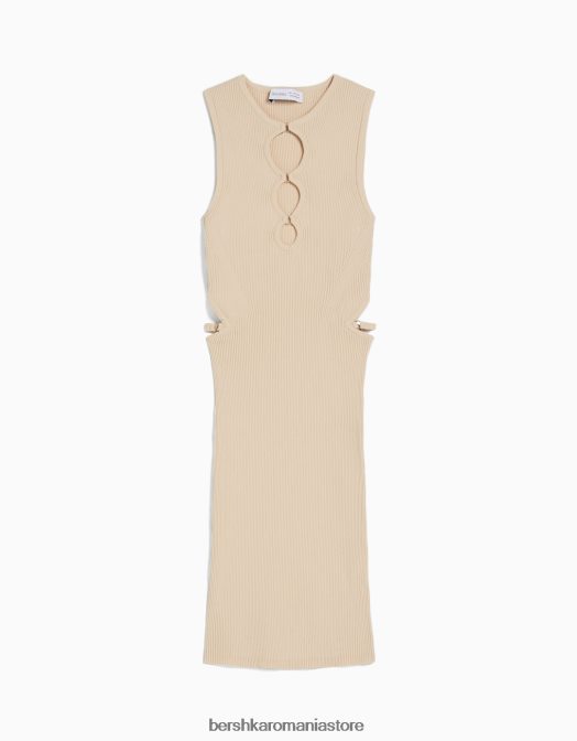 Bershka femei Rochie mini din nailon fără mâneci, cu decupaj bej Z86D163 îmbrăcăminte