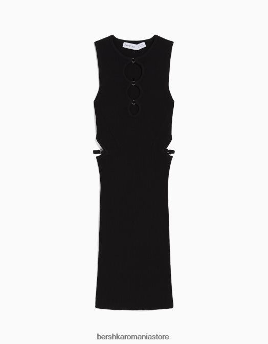 Bershka femei Rochie mini din nailon fără mâneci, cu decupaj negru Z86D162 îmbrăcăminte