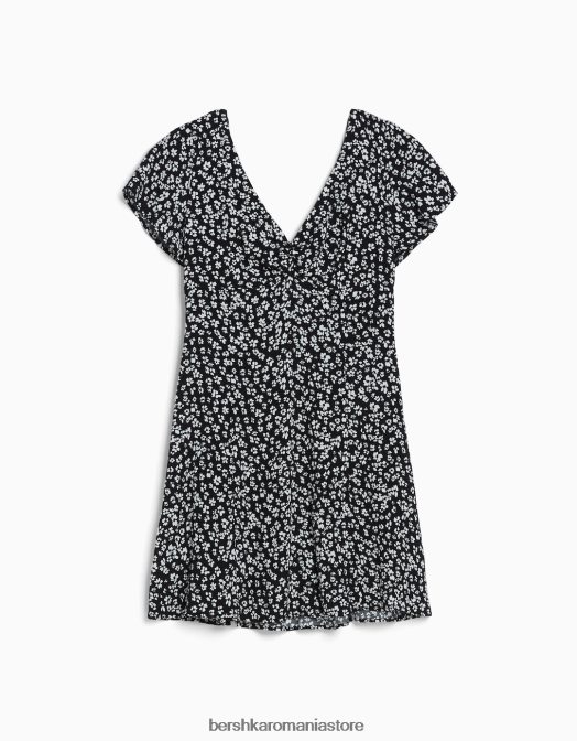 Bershka femei mini rochie voluminoasa cu maneca scurta negru Z86D4103 îmbrăcăminte