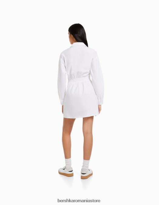 Bershka femei rochie cămașă mini cu mânecă lungă, cu detaliu încrucișat alb Z86D110 îmbrăcăminte