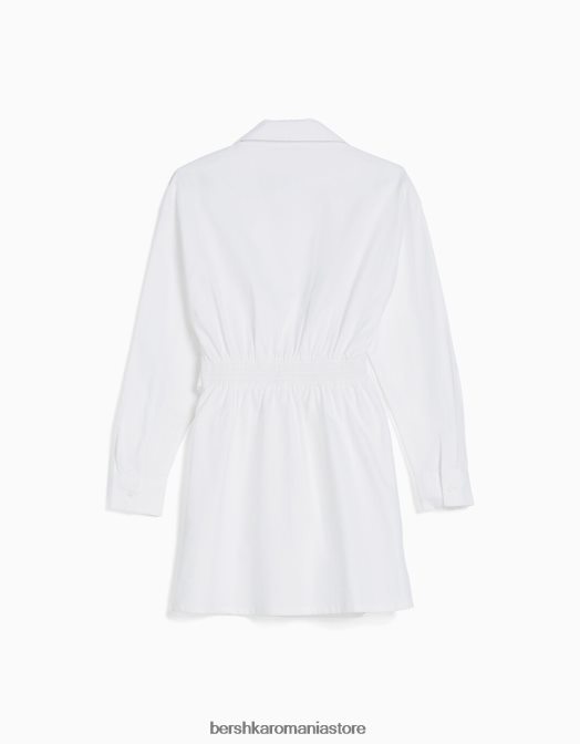 Bershka femei rochie cămașă mini cu mânecă lungă, cu detaliu încrucișat alb Z86D4108 îmbrăcăminte