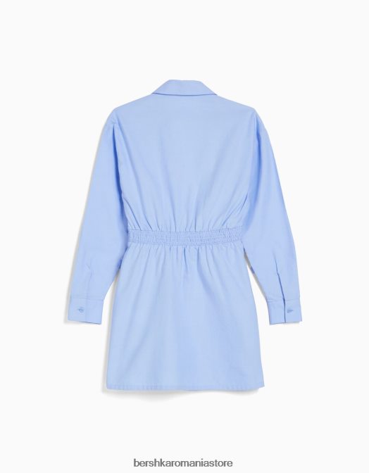 Bershka femei rochie cămașă mini cu mânecă lungă, cu detaliu încrucișat albastru deschis Z86D111 îmbrăcăminte