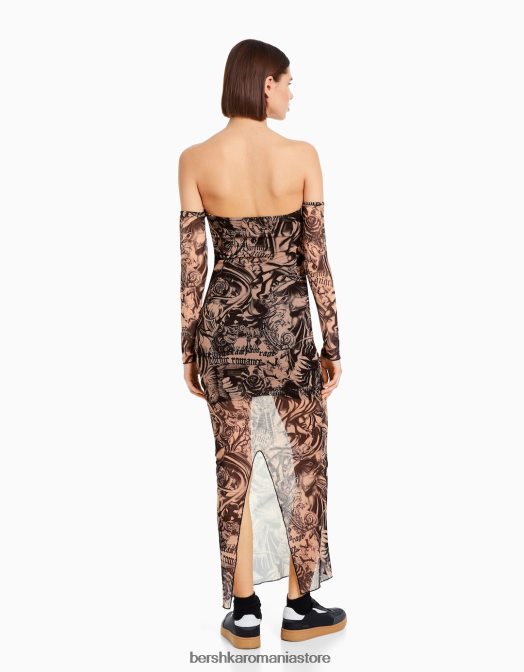 Bershka femei rochie lungă cu bretele din tul roz Z86D245 îmbrăcăminte