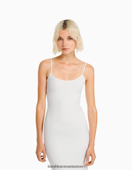 Bershka femei rochie lungă cu bretele montată cremă Z86D20 îmbrăcăminte