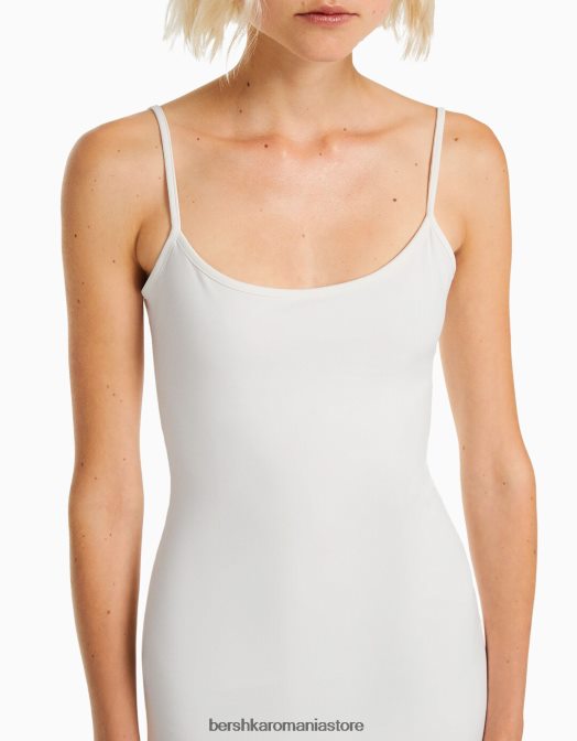 Bershka femei rochie lungă cu bretele montată cremă Z86D20 îmbrăcăminte