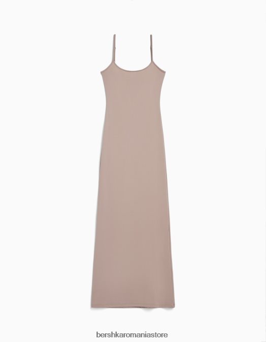 Bershka femei rochie lungă cu bretele montată nisip Z86D21 îmbrăcăminte