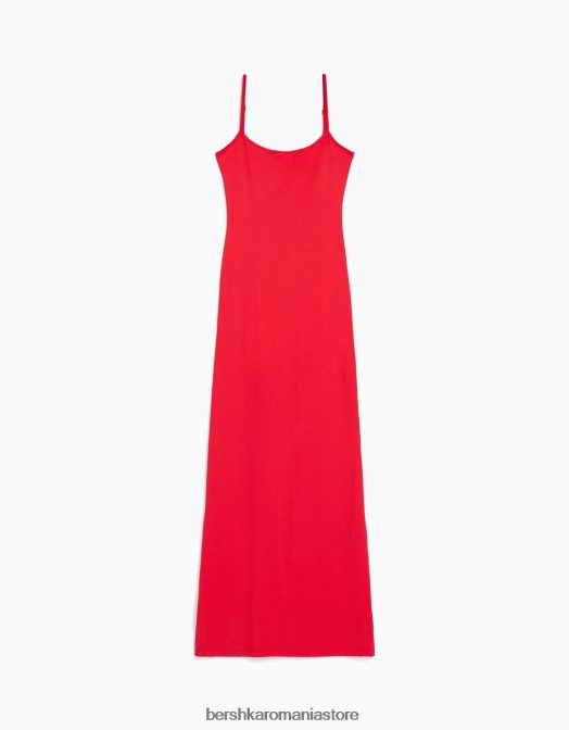 Bershka femei rochie lungă cu bretele montată roșu Z86D23 îmbrăcăminte
