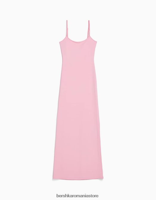 Bershka femei rochie lungă cu bretele montată roz Z86D19 îmbrăcăminte