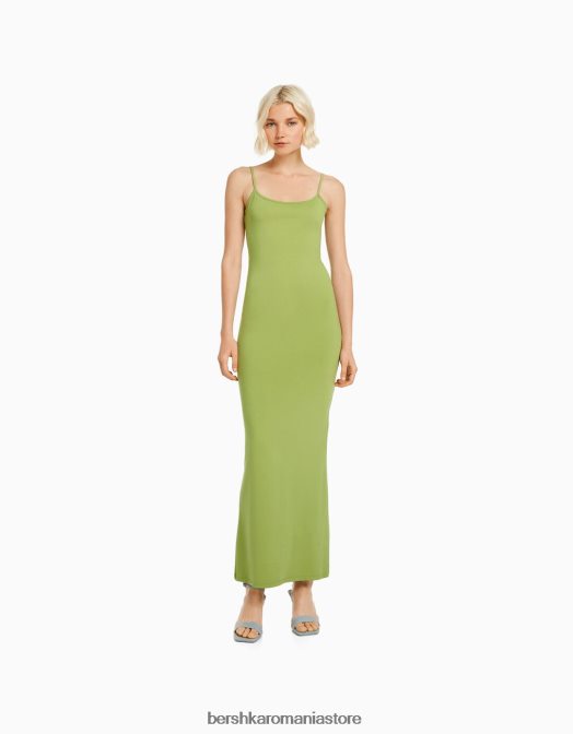 Bershka femei rochie lungă cu bretele montată verde Z86D1913 îmbrăcăminte
