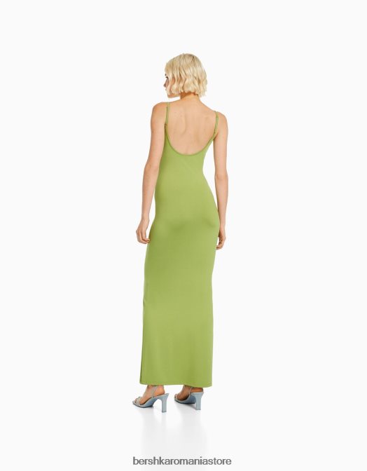 Bershka femei rochie lungă cu bretele montată verde Z86D1913 îmbrăcăminte