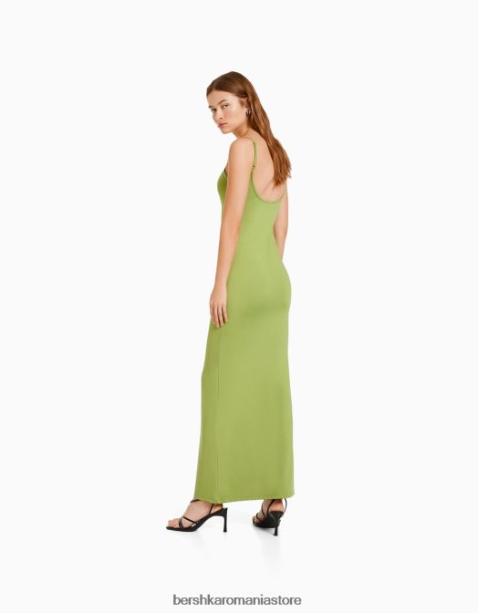 Bershka femei rochie lungă cu bretele montată verde Z86D1914 îmbrăcăminte