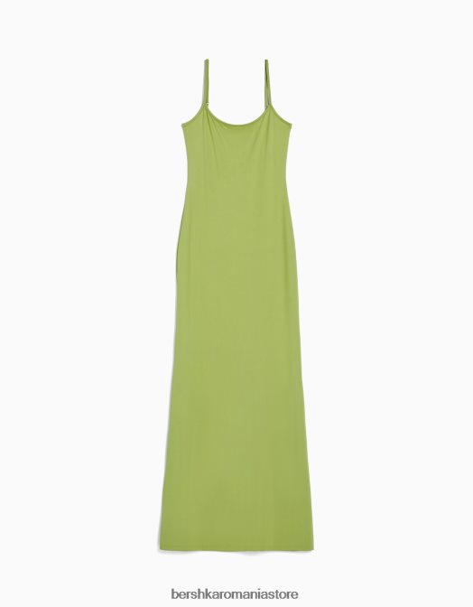 Bershka femei rochie lungă cu bretele montată verde Z86D1914 îmbrăcăminte