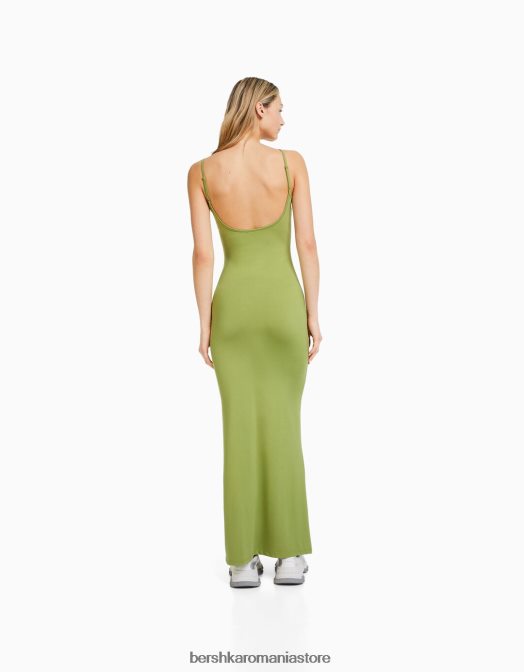 Bershka femei rochie lungă cu bretele montată verde Z86D24 îmbrăcăminte