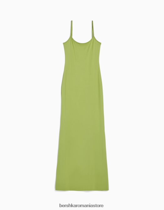 Bershka femei rochie lungă cu bretele montată verde Z86D24 îmbrăcăminte