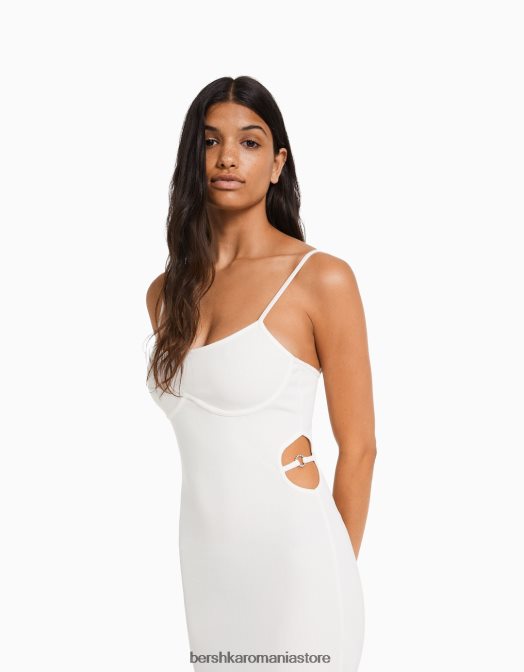Bershka femei rochie lungă, cu bretele, în coaste, cu decupaj alb Z86D8 îmbrăcăminte
