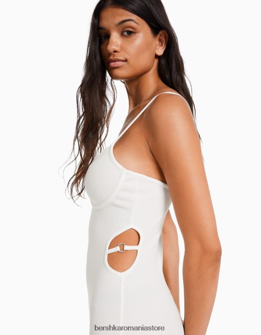 Bershka femei rochie lungă, cu bretele, în coaste, cu decupaj alb Z86D8 îmbrăcăminte