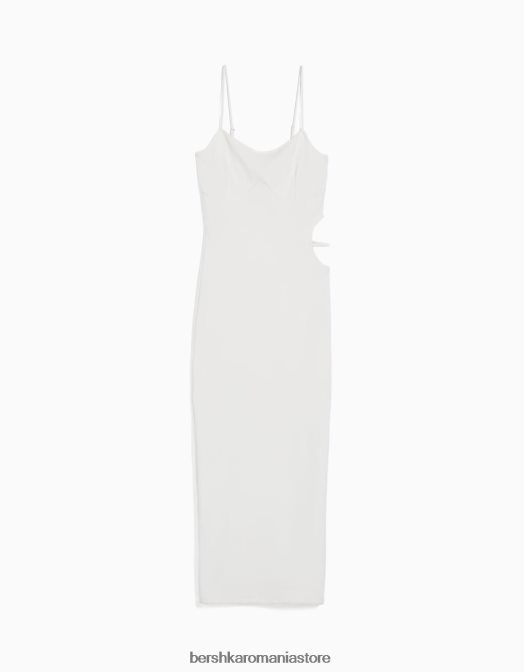 Bershka femei rochie lungă, cu bretele, în coaste, cu decupaj alb Z86D8 îmbrăcăminte