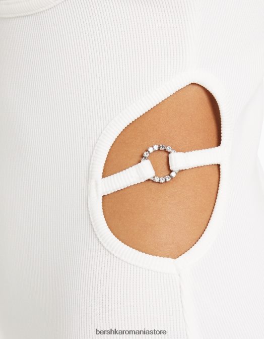 Bershka femei rochie lungă, cu bretele, în coaste, cu decupaj alb Z86D8 îmbrăcăminte