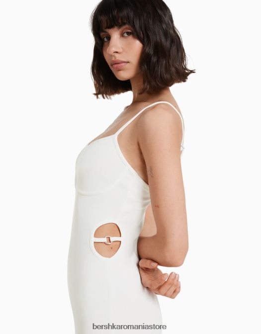 Bershka femei rochie lungă, cu bretele, în coaste, cu decupaj alb Z86D9 îmbrăcăminte