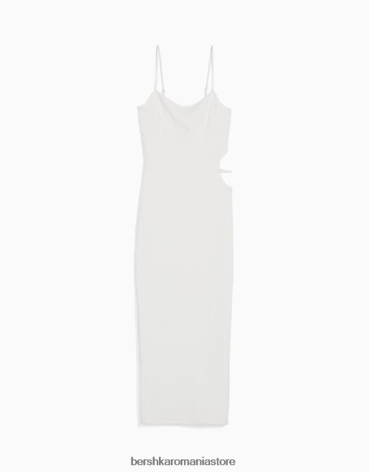 Bershka femei rochie lungă, cu bretele, în coaste, cu decupaj alb Z86D9 îmbrăcăminte