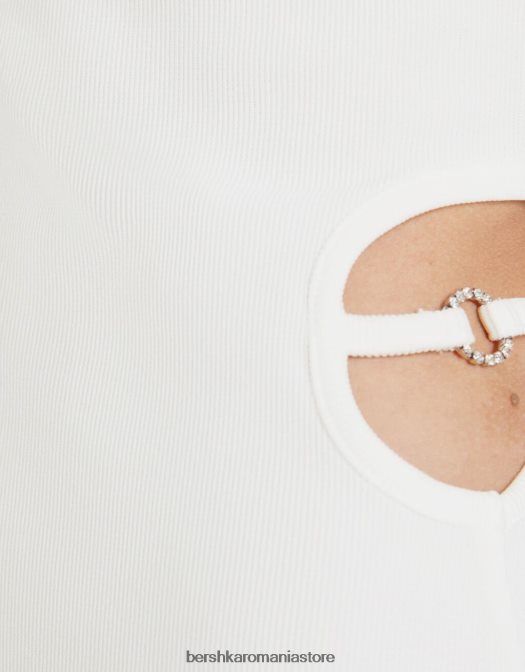 Bershka femei rochie lungă, cu bretele, în coaste, cu decupaj alb Z86D9 îmbrăcăminte