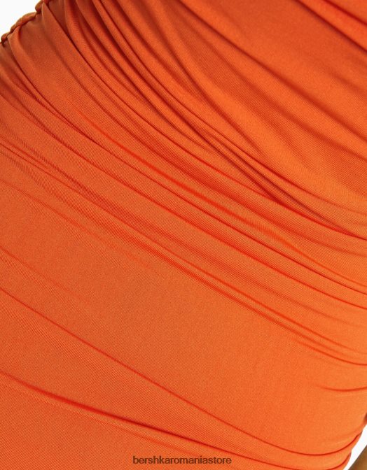 Bershka femei rochie lungă, cu volane, fără umeri portocale Z86D32 îmbrăcăminte