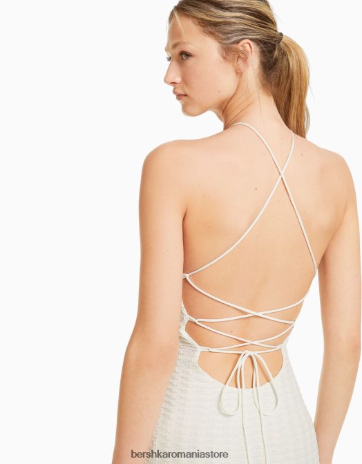 Bershka femei rochie lungă din croșetat cu halter alb Z86D127 îmbrăcăminte