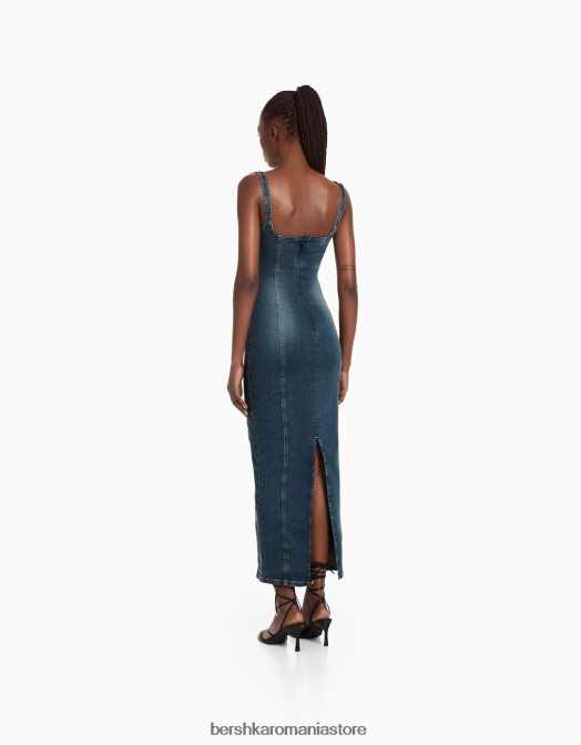 Bershka femei rochie lungă din denim decolorat cu bretele albastru deschis Z86D1941 îmbrăcăminte