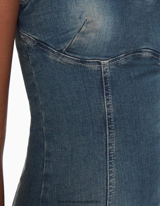 Bershka femei rochie lungă din denim decolorat cu bretele albastru deschis Z86D1941 îmbrăcăminte