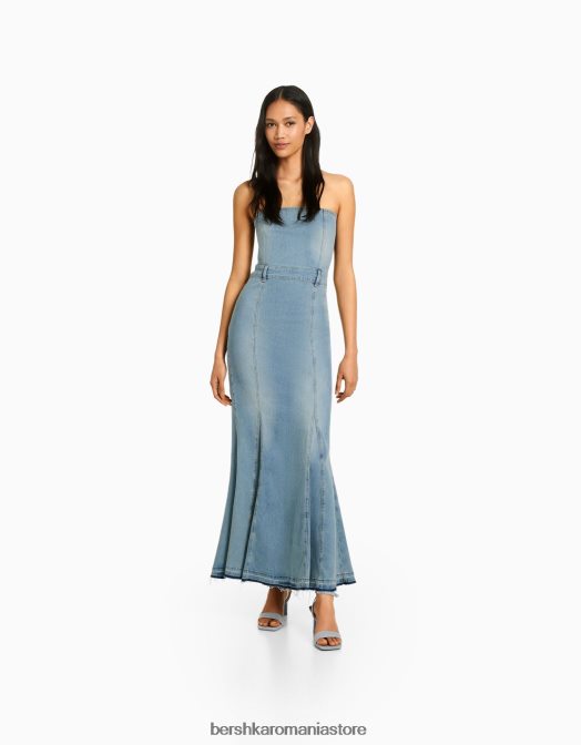 Bershka femei rochie lungă din denim tip bandeau albastru Z86D1945 îmbrăcăminte