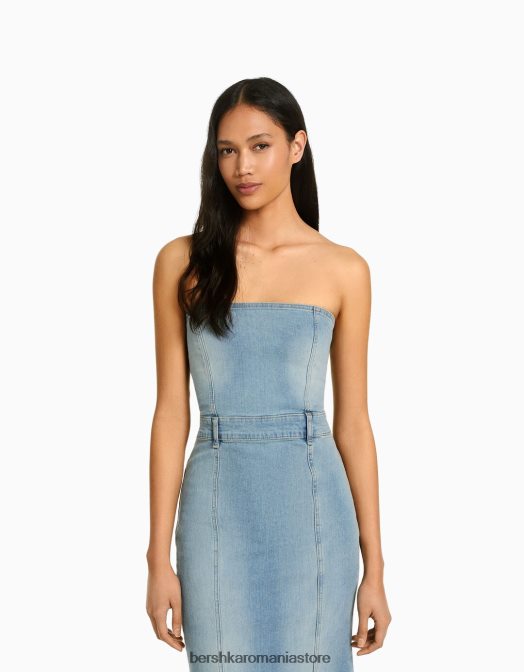 Bershka femei rochie lungă din denim tip bandeau albastru Z86D1945 îmbrăcăminte