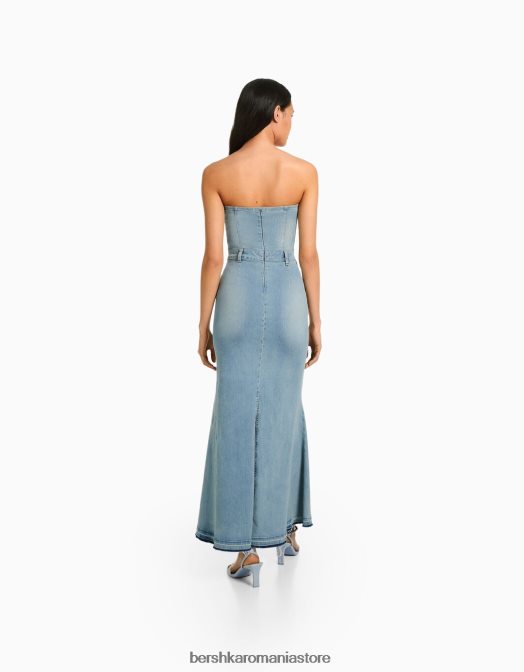 Bershka femei rochie lungă din denim tip bandeau albastru Z86D1945 îmbrăcăminte