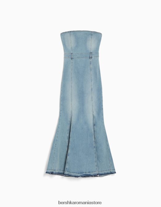 Bershka femei rochie lungă din denim tip bandeau albastru Z86D1945 îmbrăcăminte