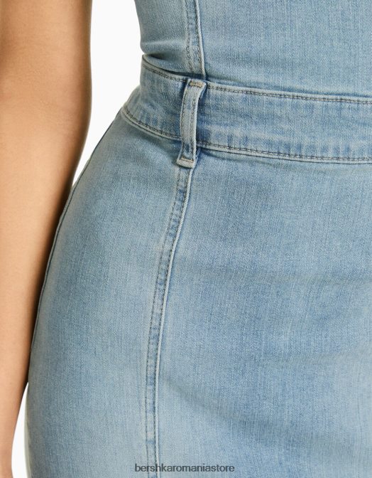 Bershka femei rochie lungă din denim tip bandeau albastru Z86D1945 îmbrăcăminte
