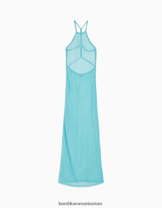 Bershka femei rochie lungă din plasă cu halter turcoaz Z86D147 îmbrăcăminte