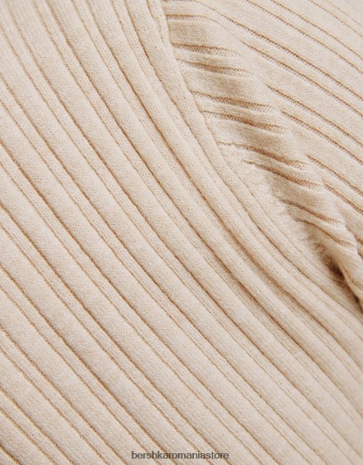 Bershka femei rochie lungă din tricot cu guler polo nisip Z86D253 îmbrăcăminte