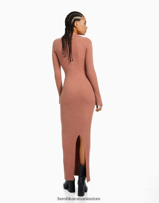 Bershka femei rochie lungă din tricot cu guler polo roșu Z86D254 îmbrăcăminte