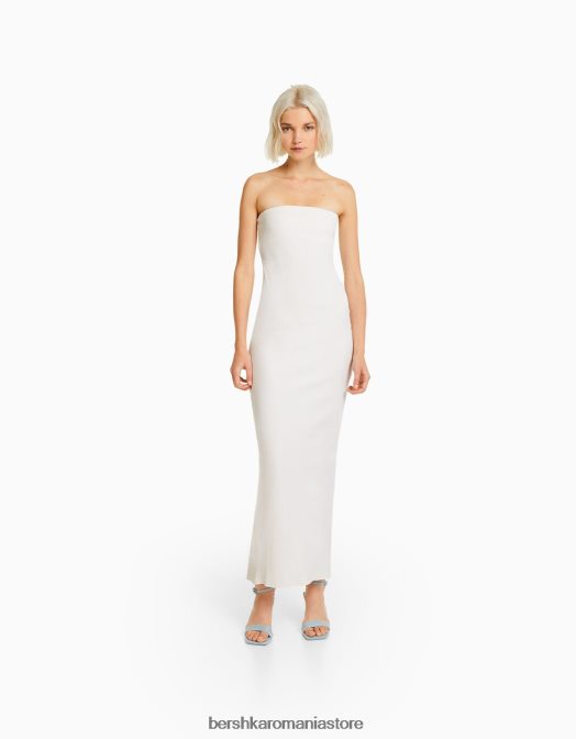 Bershka femei rochie lungă tip bandeau cu nervuri aproape alb Z86D1829 îmbrăcăminte