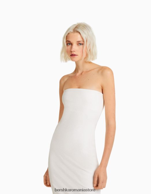 Bershka femei rochie lungă tip bandeau cu nervuri aproape alb Z86D46 îmbrăcăminte