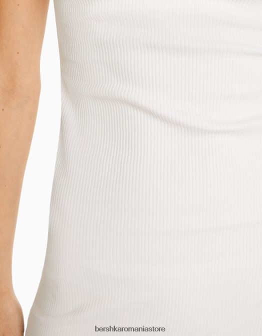 Bershka femei rochie lungă tip bandeau cu nervuri aproape alb Z86D46 îmbrăcăminte