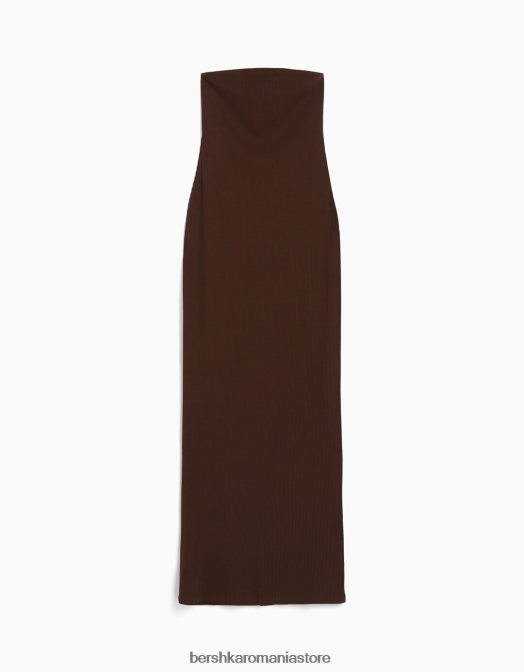 Bershka femei rochie lungă tip bandeau cu nervuri maro Z86D47 îmbrăcăminte
