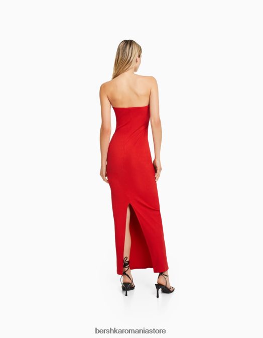 Bershka femei rochie lungă tip bandeau cu nervuri roșu Z86D49 îmbrăcăminte