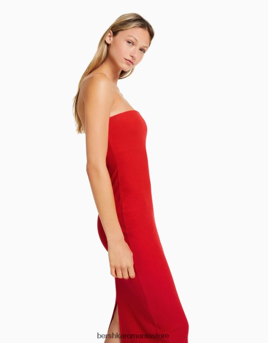 Bershka femei rochie lungă tip bandeau cu nervuri roșu Z86D49 îmbrăcăminte